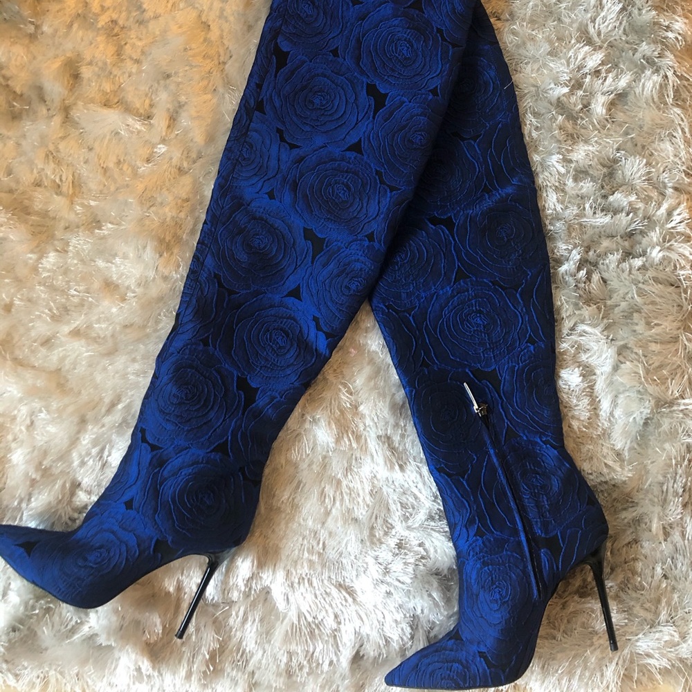 Zara Blue Floral Over the Knee Boots